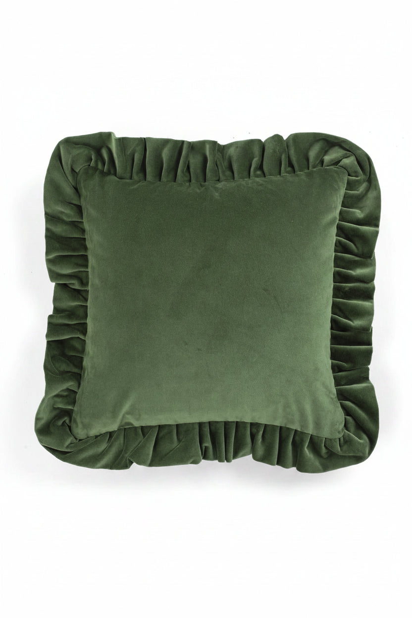 Kuddfodral 45x45cm - Velvet With Ruffle - Grön