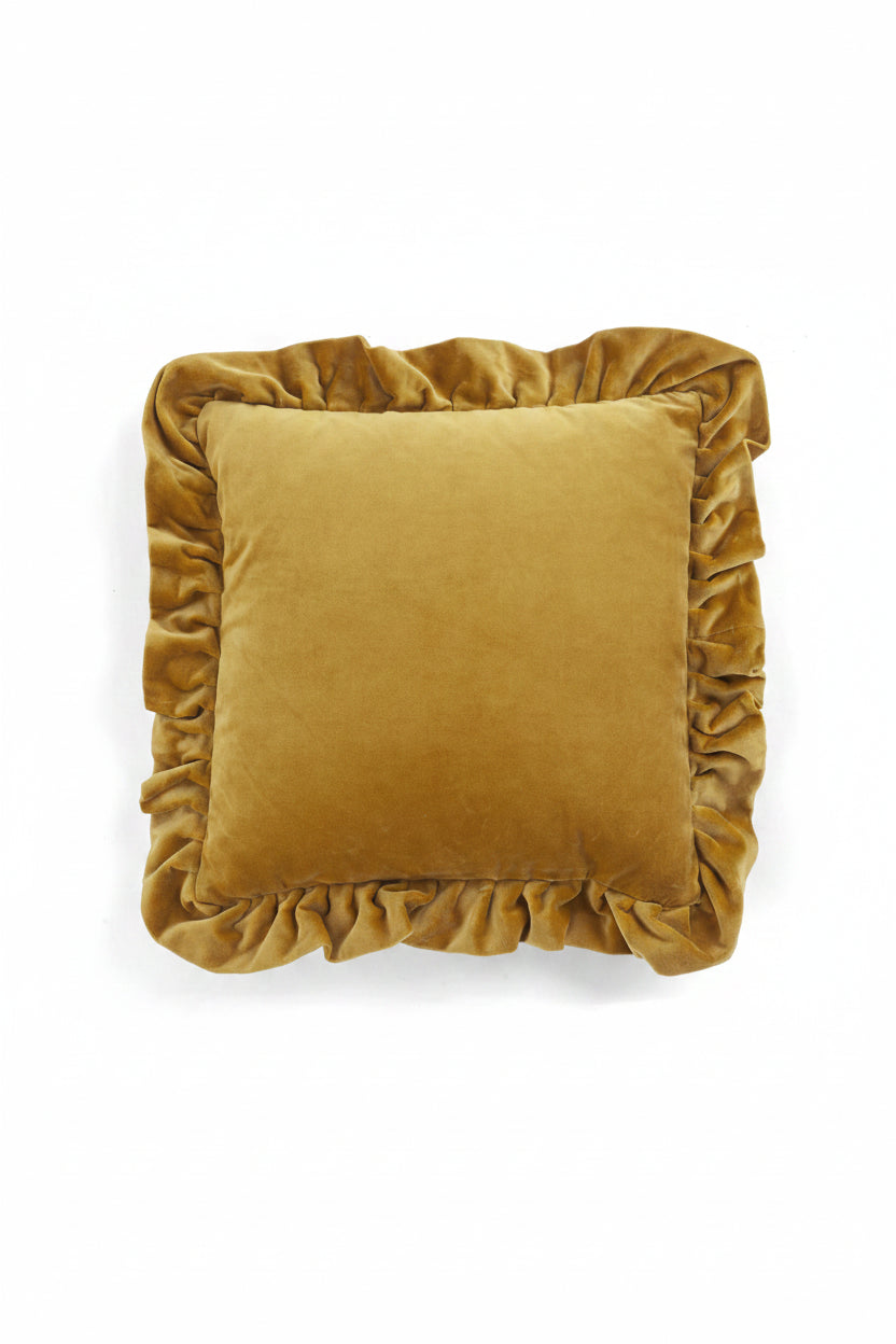 Kuddfodral 45x45cm - Velvet With Ruffle - Ockra