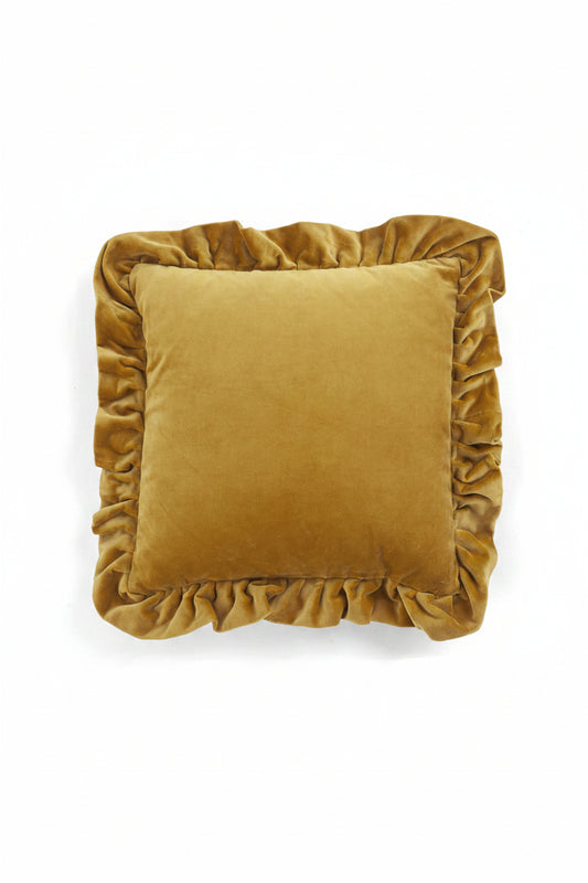 Kuddfodral 45x45cm - Velvet With Ruffle - Ockra