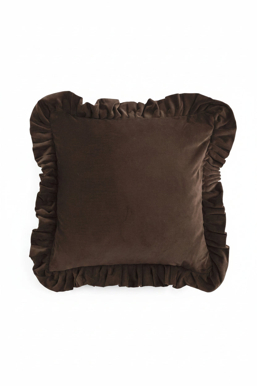 Kuddfodral 45x45cm - Velvet With Ruffle - Brun