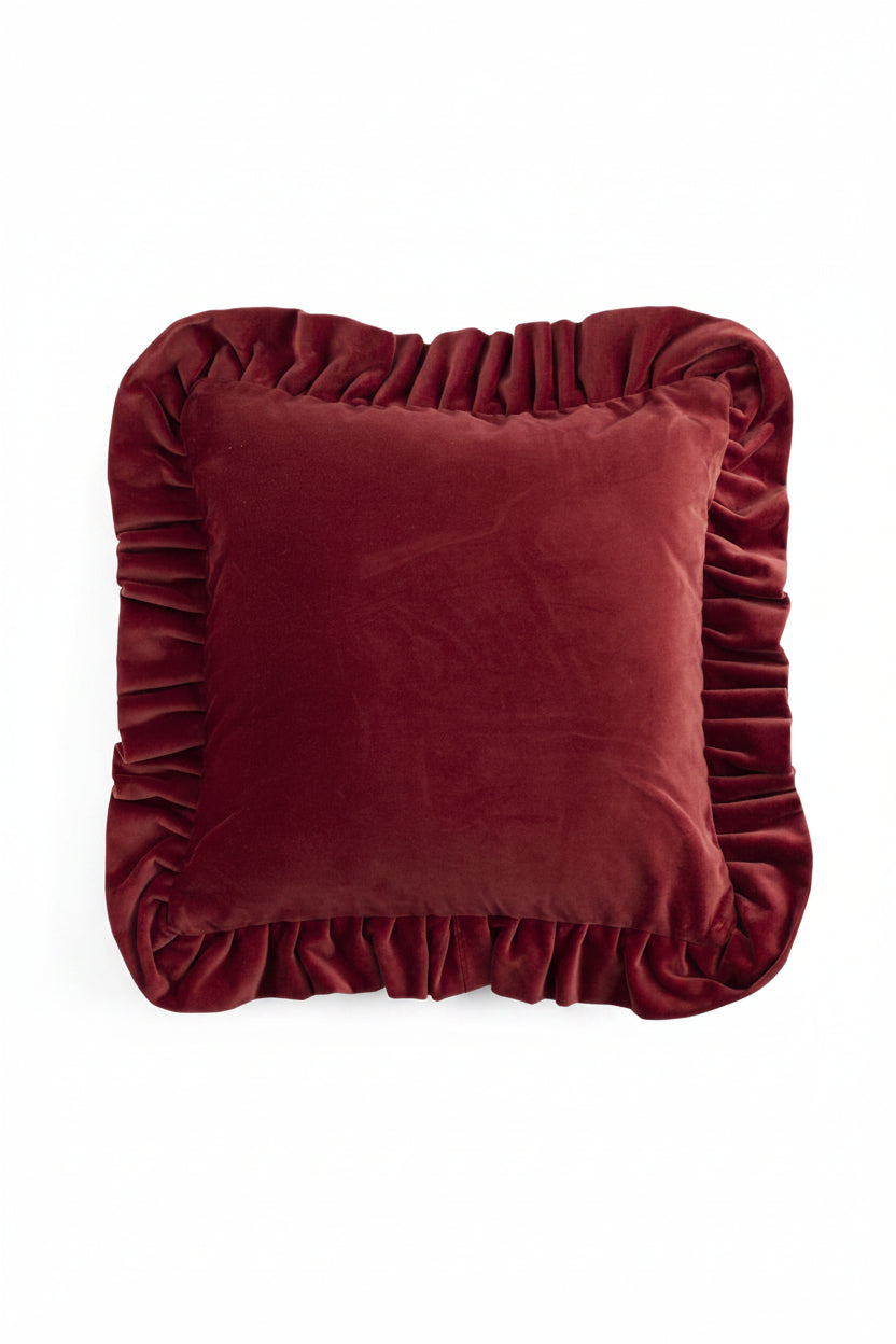 Kuddfodral 45x45cm - Velvet With Ruffle - Röd