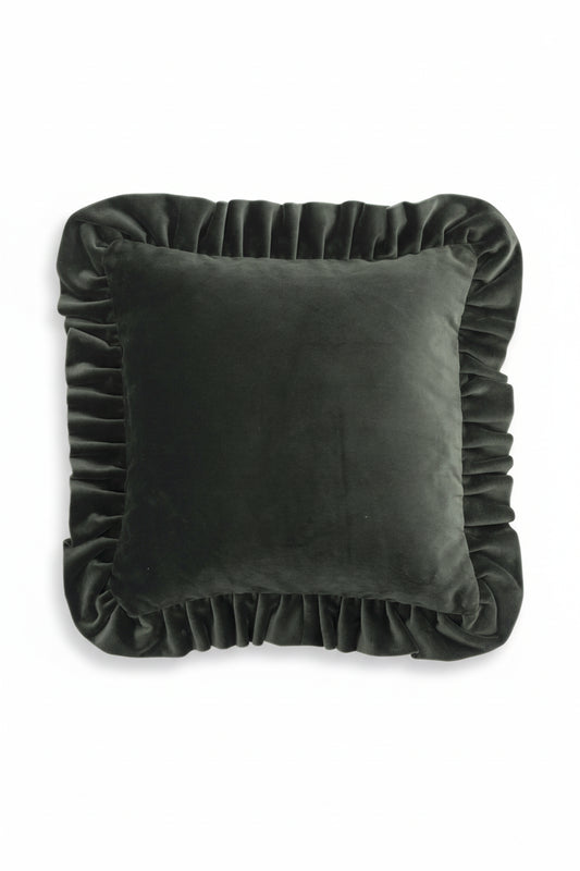 Kuddfodral 45x45cm - Velvet With Ruffle - Moss Green