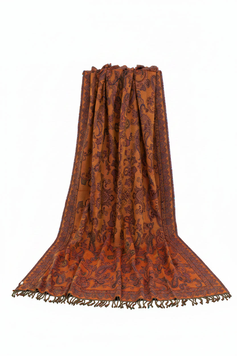 Pläd 140x200cm - Paisley - Svart/Orange