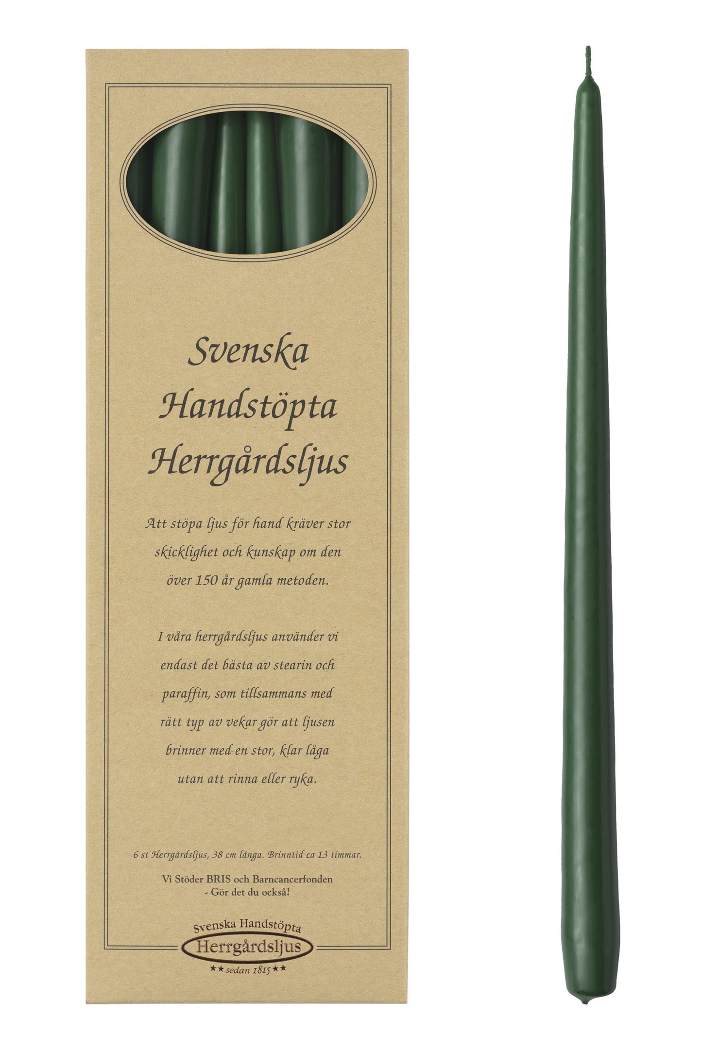 Herrgårdsljus 6-pack - 38cm - Mörkgrön