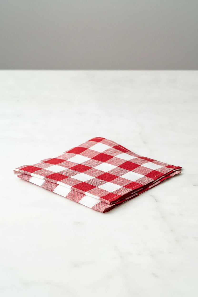 Linneservett - Gingham - Röd