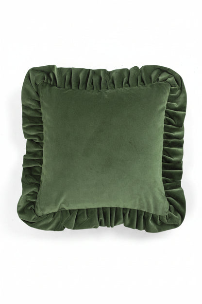 Kuddfodral 45x45cm - Velvet With Ruffle - Grön