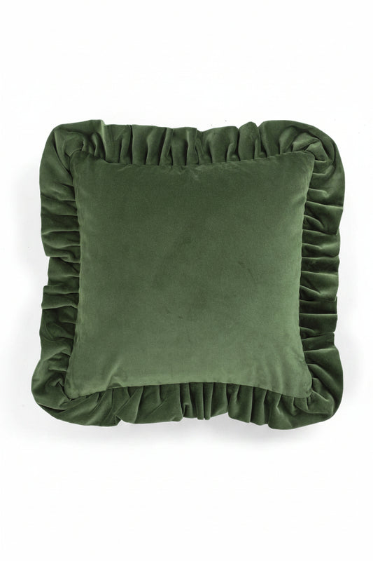 Kuddfodral 45x45cm - Velvet With Ruffle - Grön