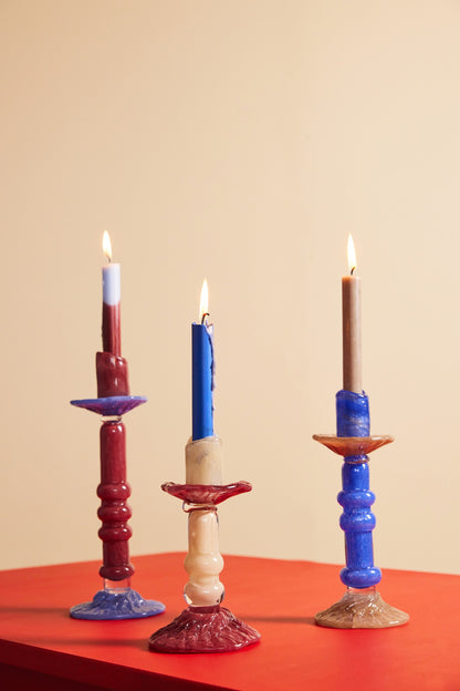 Ljusstake Lara L - Vinröd/blå