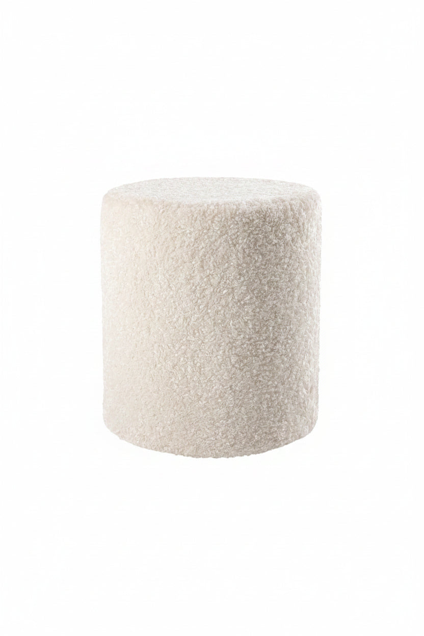 Sittpuff - 40cm - Vit Fejkpäls