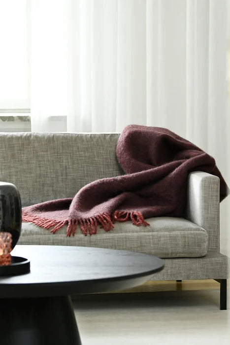 Pläd 130x170cm - Mohair - Melange - Bordeaux/Aubergine