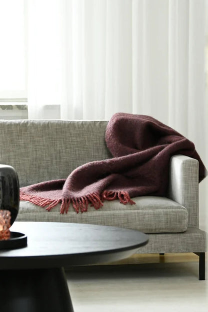 Pläd 130x170cm - Mohair - Melange - Bordeaux/Aubergine