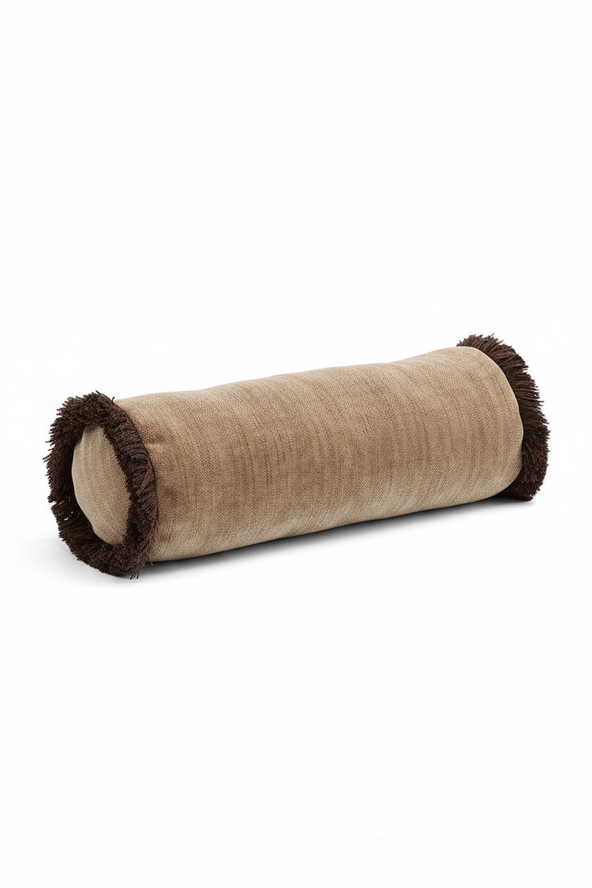 Cylinderkudde 15x45cm - Gabby - Camel Fringe