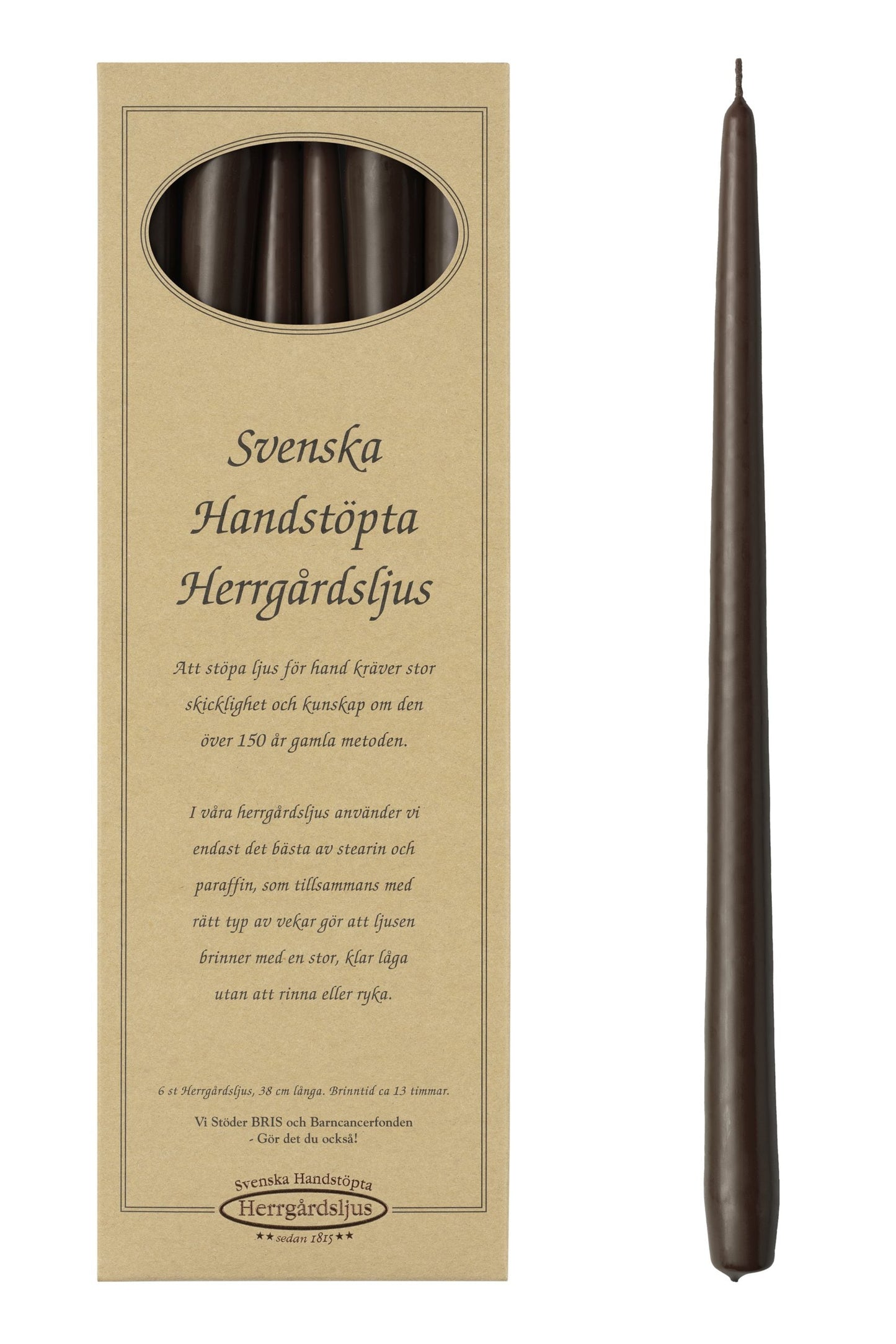 Herrgårdsljus 6-pack - 38cm - Brun
