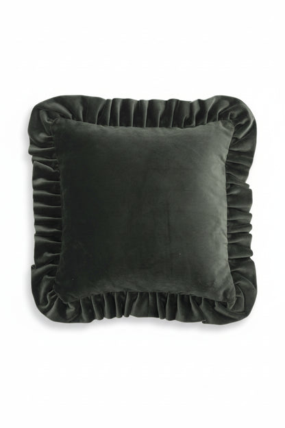 Kuddfodral 45x45cm - Velvet With Ruffle - Moss Green