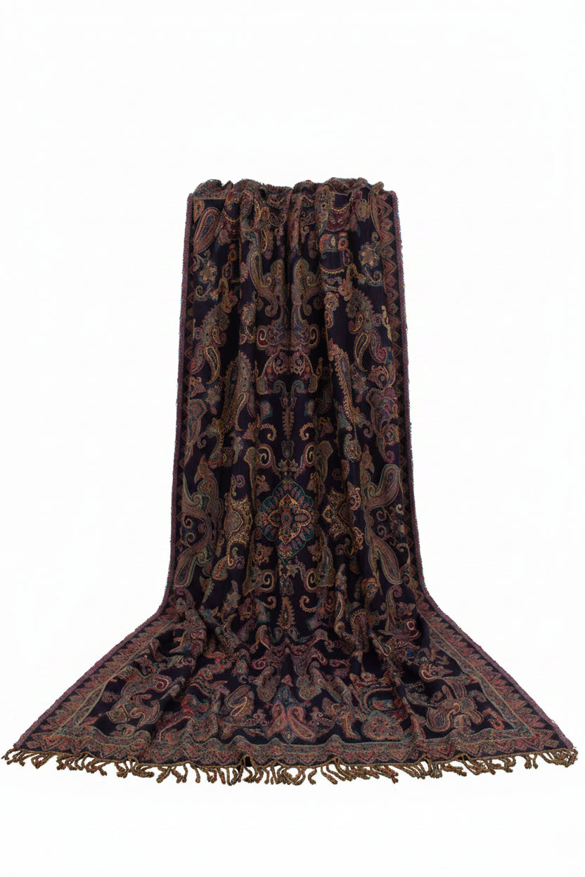 Pläd 140x200cm - Paisley - Svart/Orange