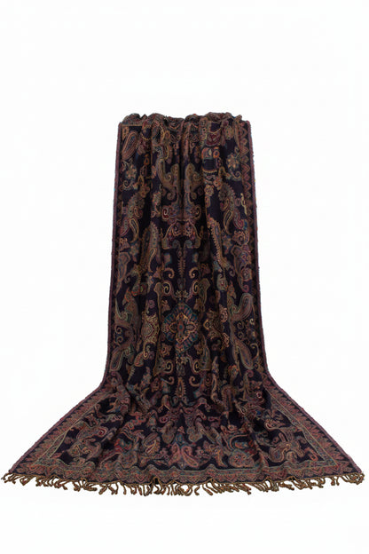 Pläd 140x200cm - Paisley - Svart/Orange