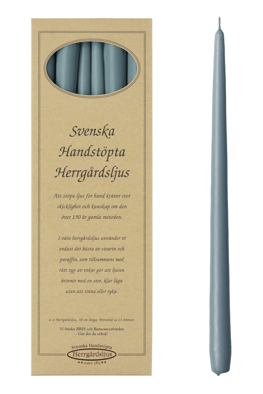 Herrgårdsljus 6-pack - 38cm - Duvblå