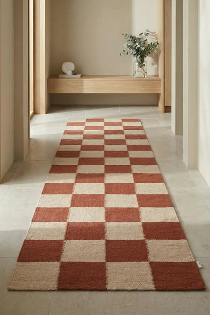 Gångmatta 80x200cm - Square - Terracotta/Natur
