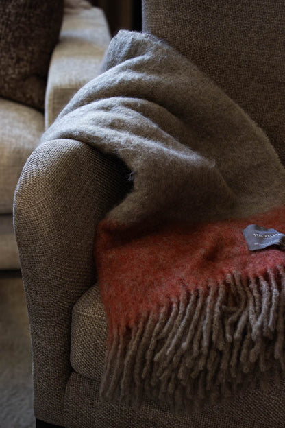 Mohairpläd - Brick/Brindle Stripe