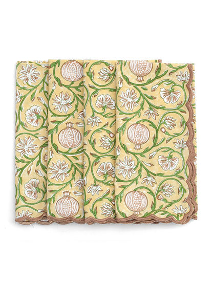 Servetter 4-pack - Tangier Pomegranate Scallop - Butter Yellow