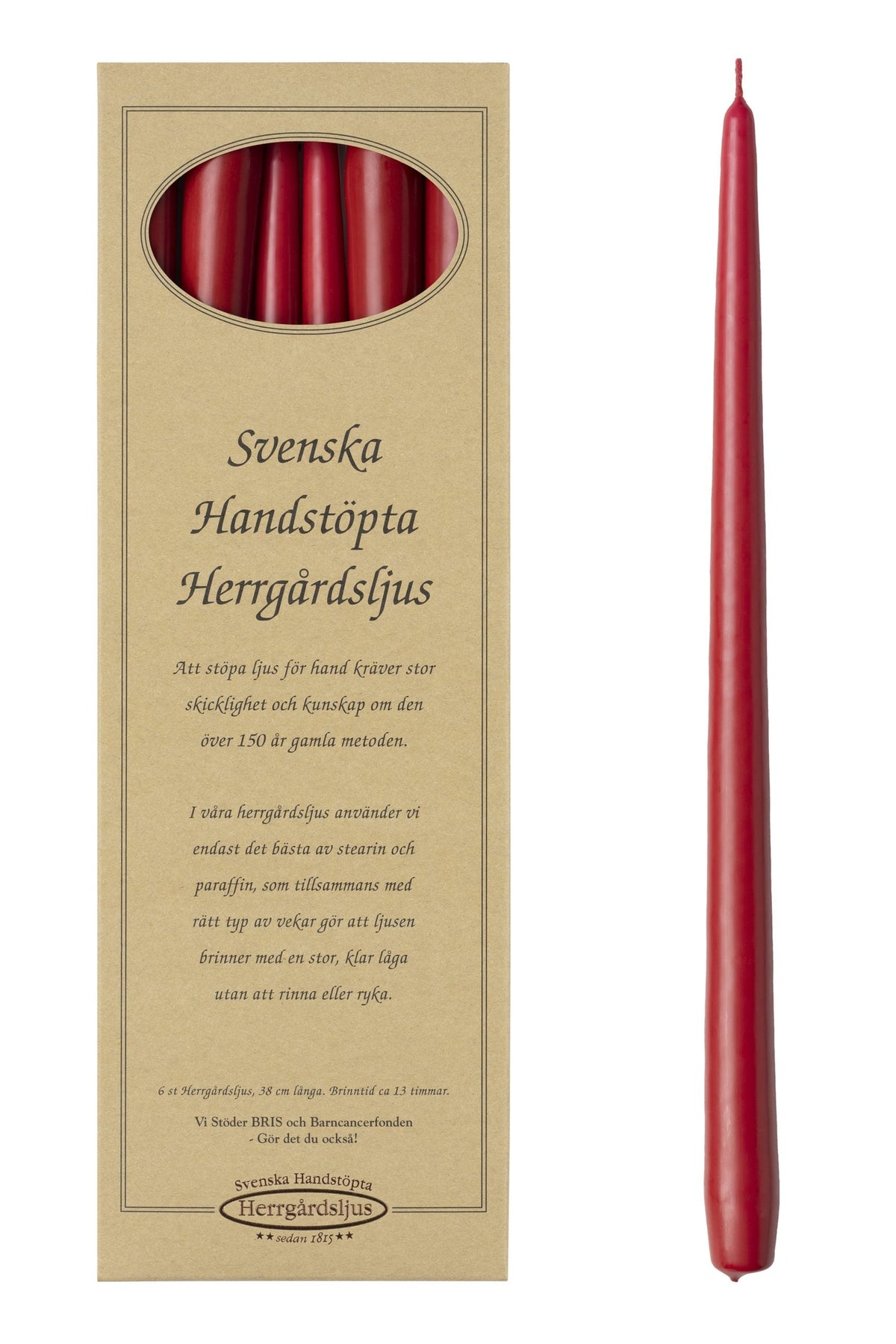 Herrgårdsljus 6-pack - 38cm - Röd