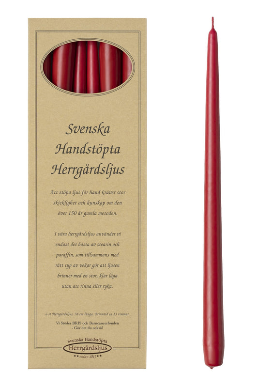 Herrgårdsljus 6-pack - 38cm - Röd