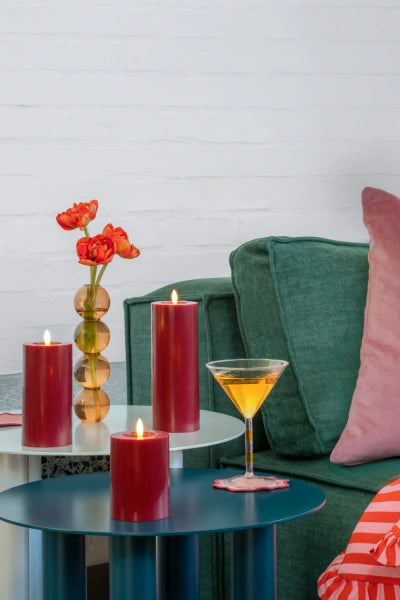 LED-Ljus 74x100mm - Melted Pillar - Cranberry Red