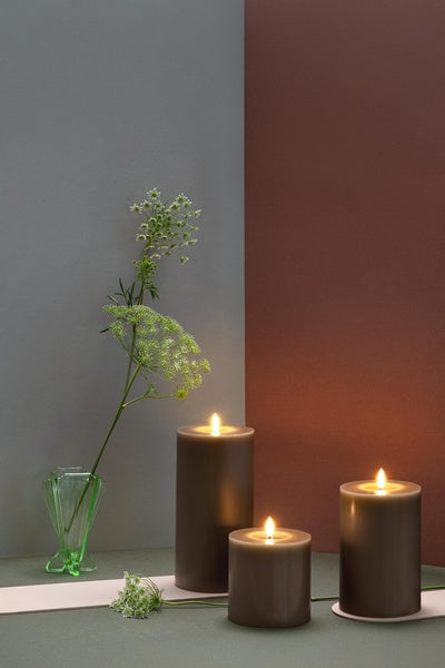 LED-Ljus 74x100mm - Melted Pillar - Dark Sand