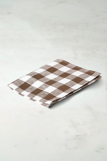 Linneservett - Gingham - Brun
