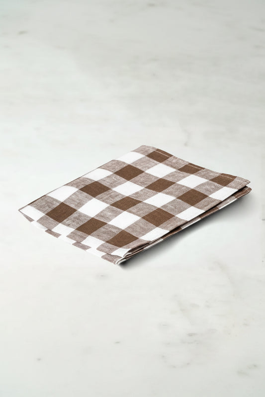 Linneservett - Gingham - Brun