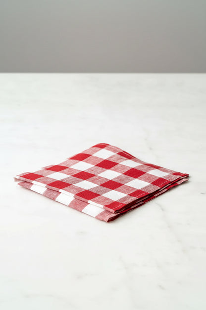 Linneservett - Gingham - Röd
