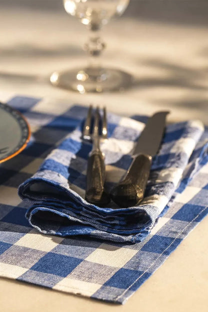 Linneservett - Gingham - Blå