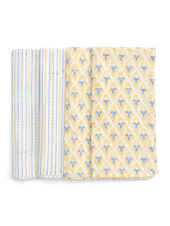 Servetter 4-pack - Tulip and Leaf - Ljusgul & Ljusblå