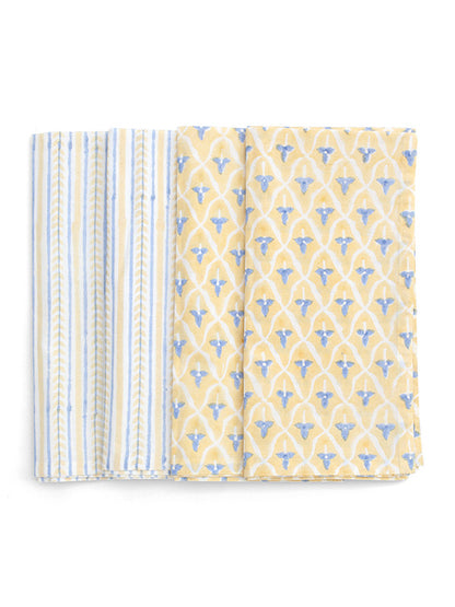 Servetter 4-pack - Tulip and Leaf - Ljusgul & Ljusblå