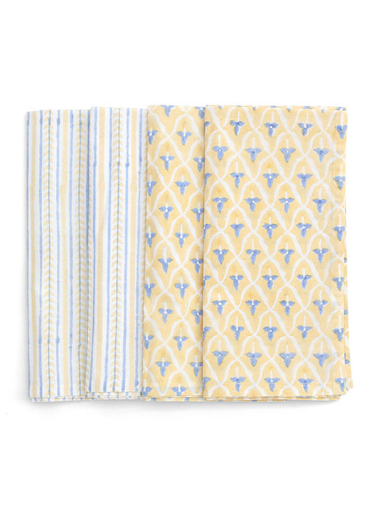 Servetter 4-pack - Tulip and Leaf - Ljusgul & Ljusblå